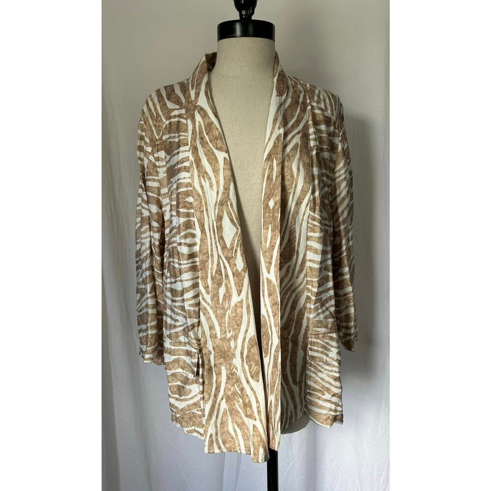 CHICO'S Beige Zebra Print Open Front Blazer Jacket Womens 1 (M)
